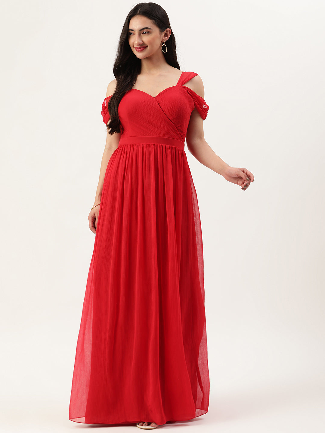 Red Chiffon Drop Sleeve Maxi Dress