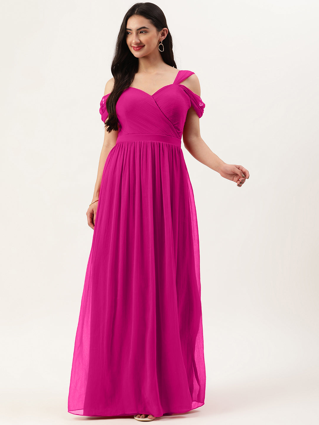 Pink Chiffon Drop Sleeve Maxi Dress