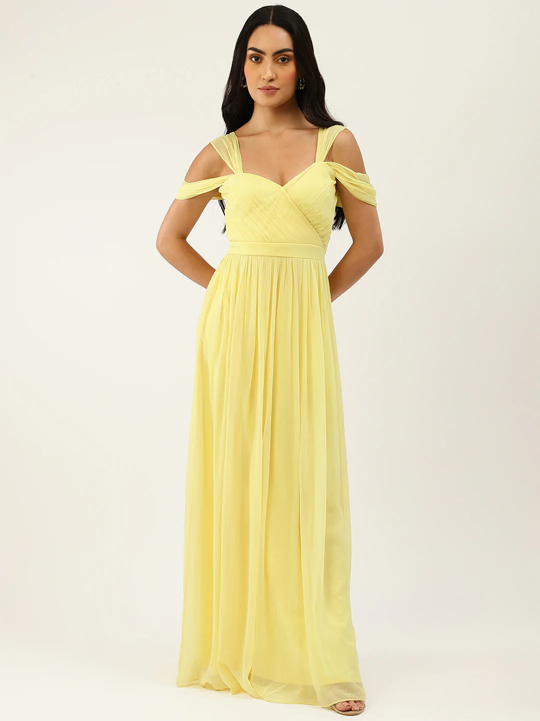 Yellow Chiffon Drop Sleeve Maxi Dress