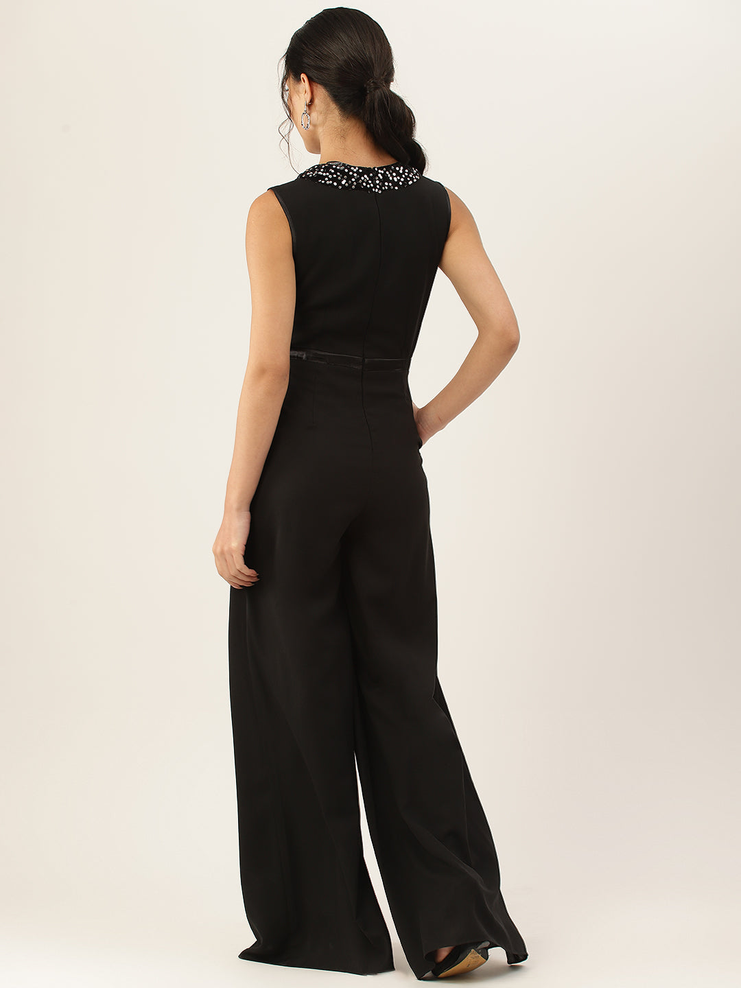 Black Embellished Sleeveless Jumpsuit