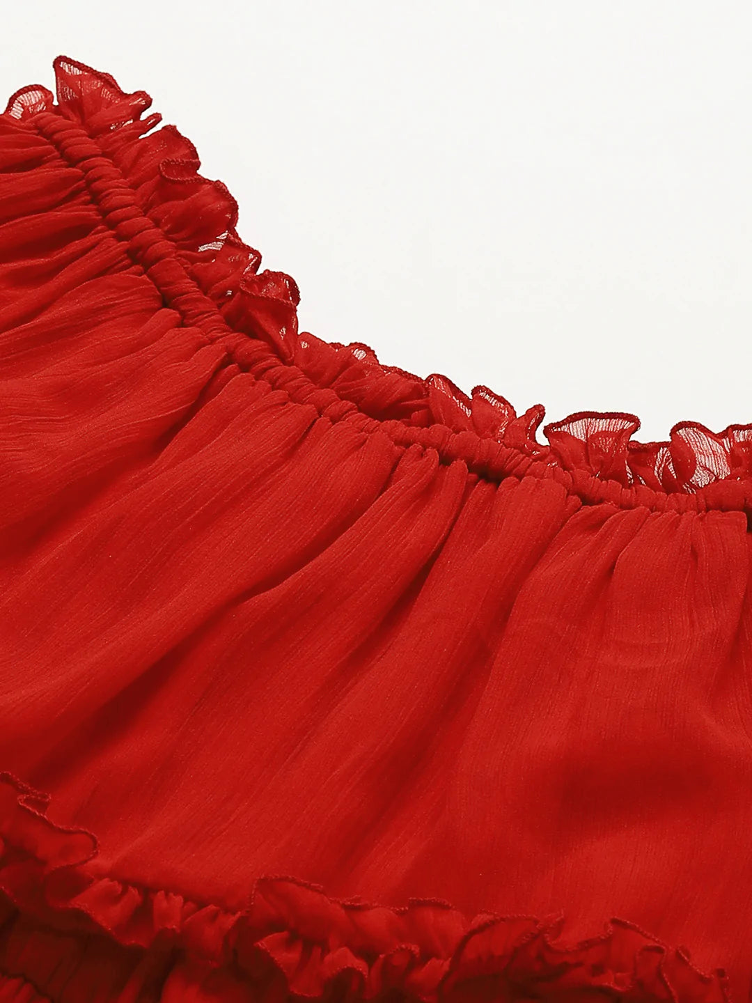 Red Chiffon Off Shoulder Midi Dress