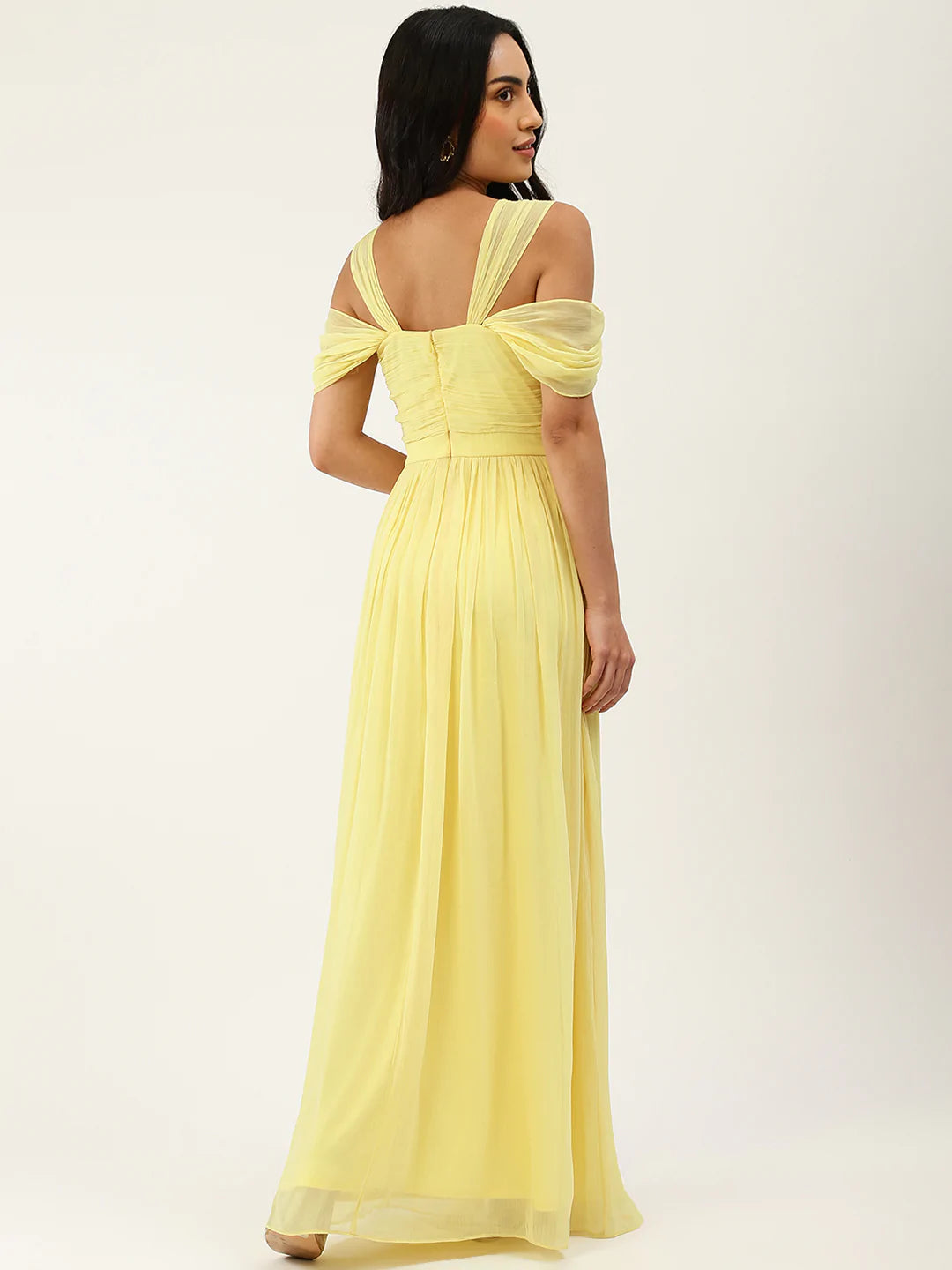 Yellow Chiffon Drop Sleeve Maxi Dress