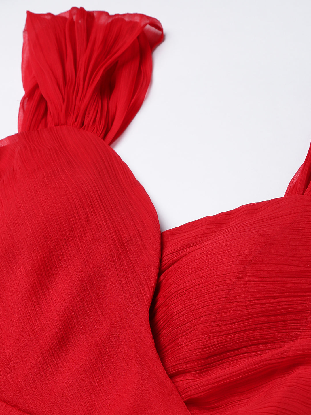 Red Chiffon Drop Sleeve Maxi Dress