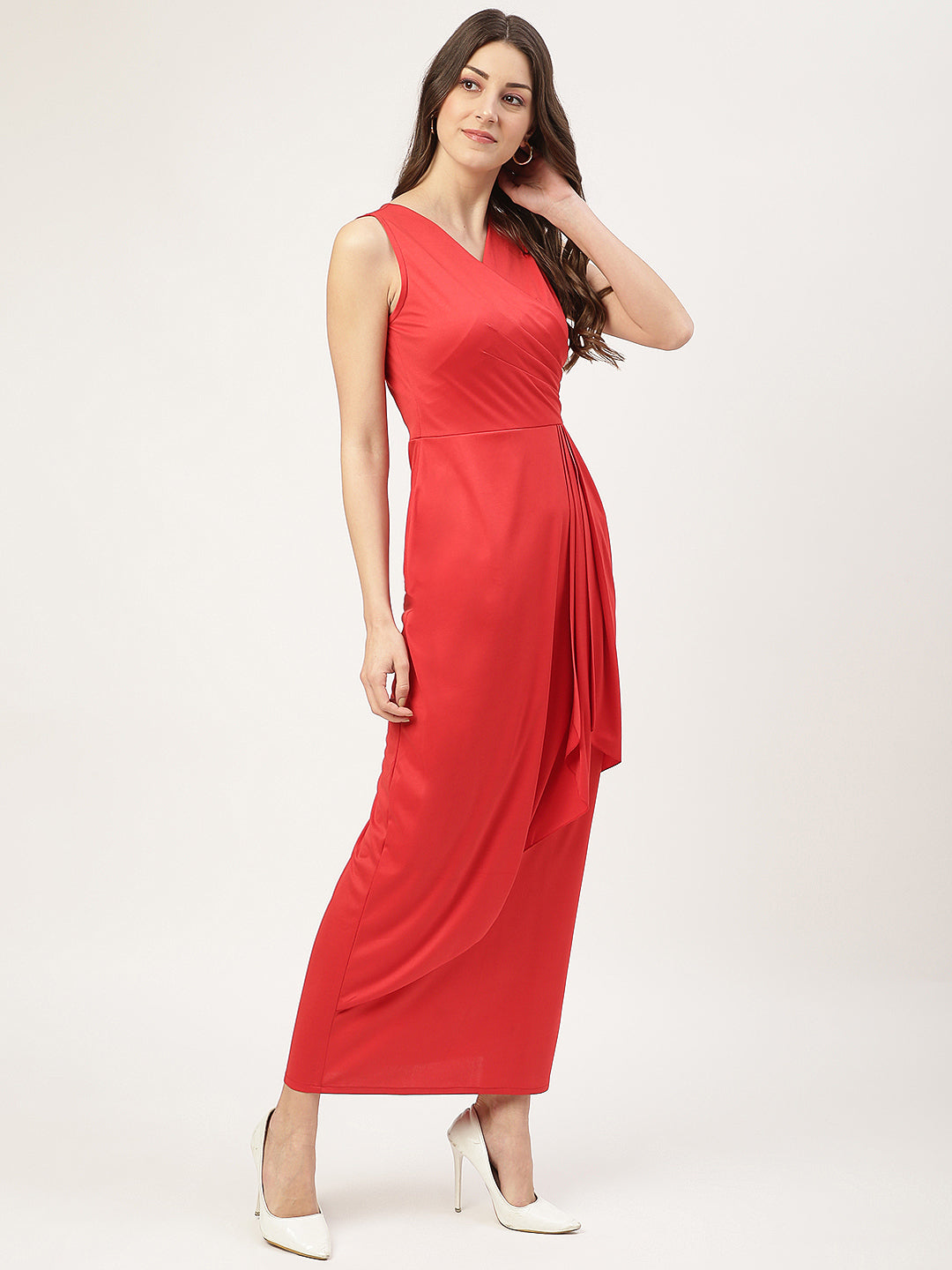 Red Sleeveless Wrap Maxi Dress