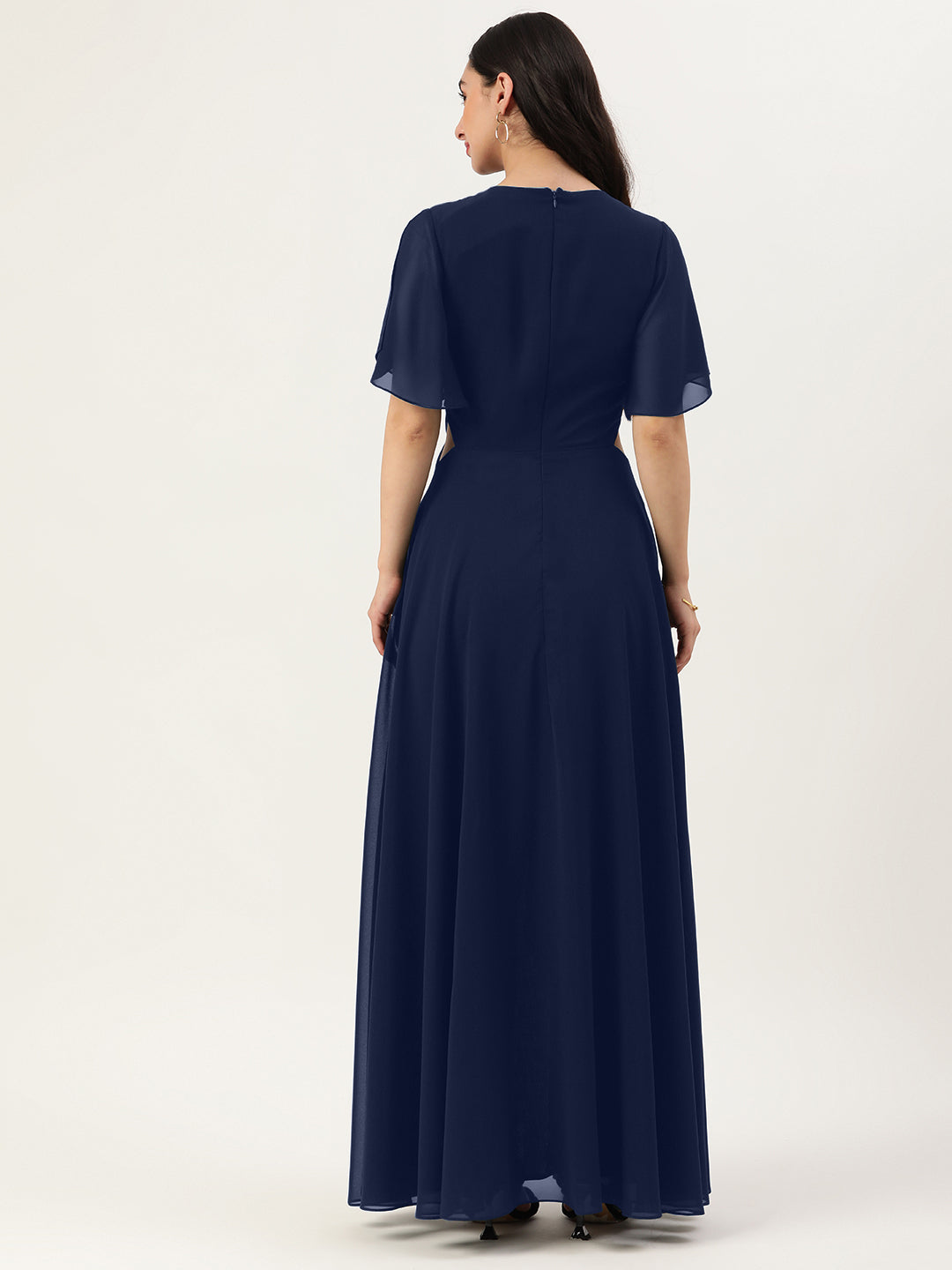 Navy Blue High Low Maxi Dress with Slit Waist