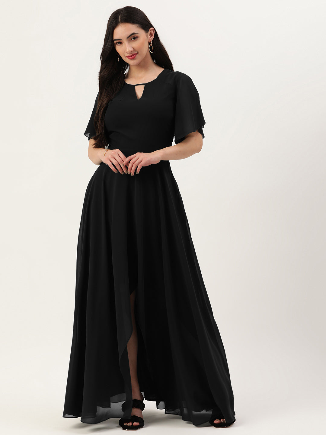 Black High Low Maxi Dress with Slit Waist