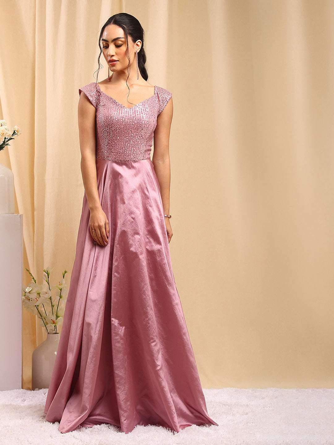 Pink off shoulder tulle long prom dress, sweet 16 dress – dresstby