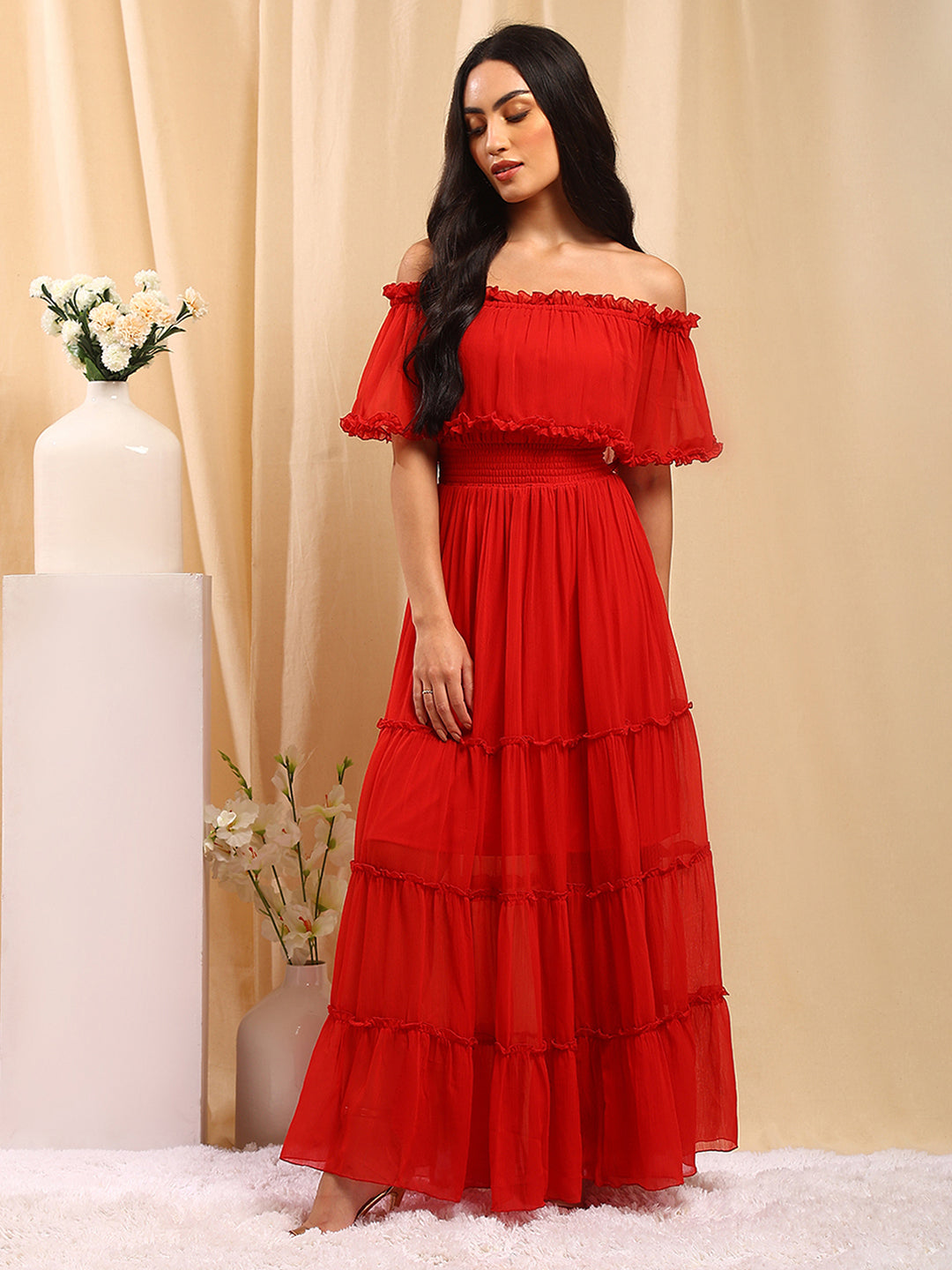 Off Shoulder High Slit Prom Dresses Simple Evening Dresses Red, Blue & –  Hoprom