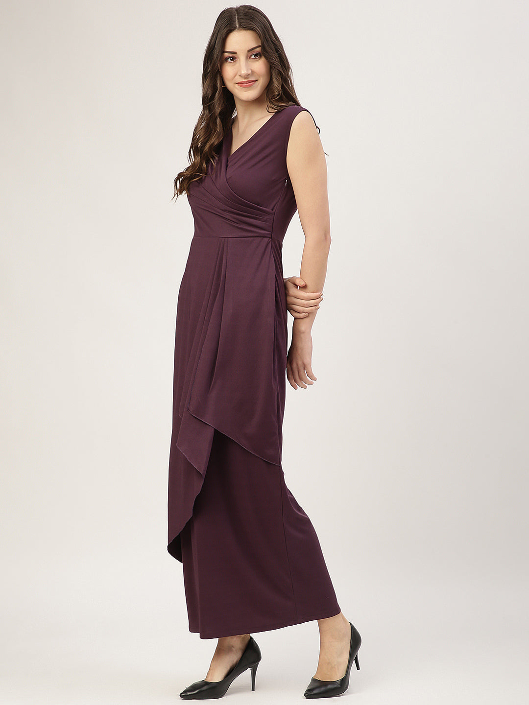 Purple Sleeveless Wrap Maxi Dress