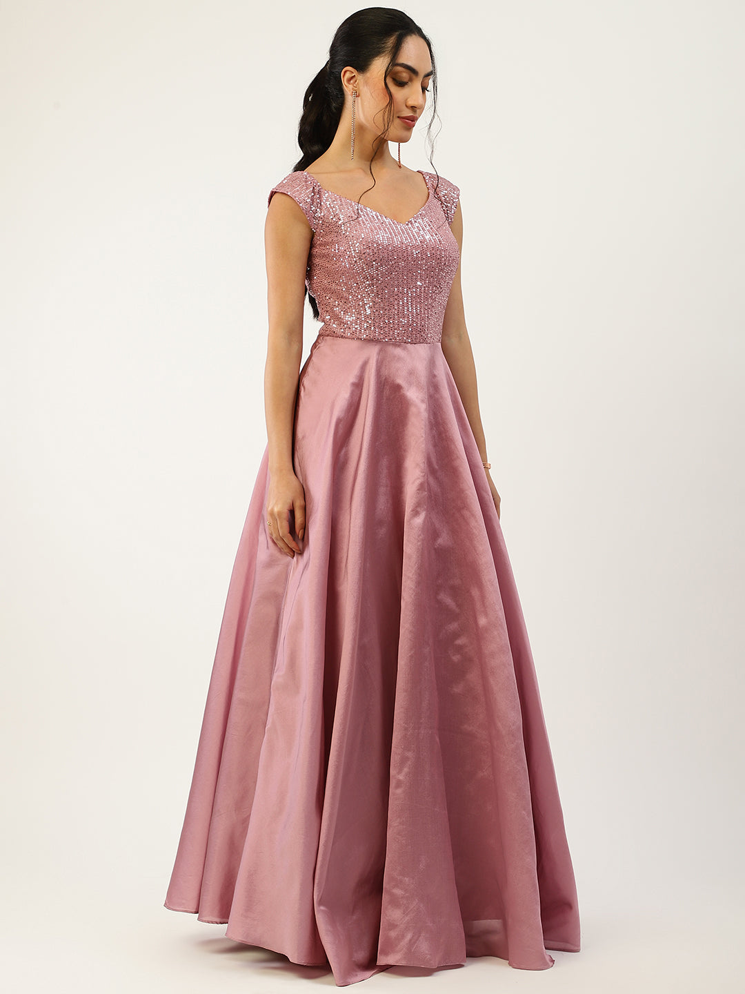 Pink Off Shoulder Embellished Gown