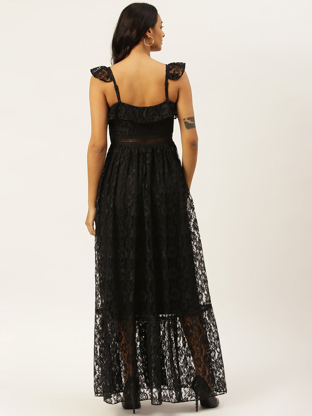 Black Lace Sweetheart Neck Maxi Dress