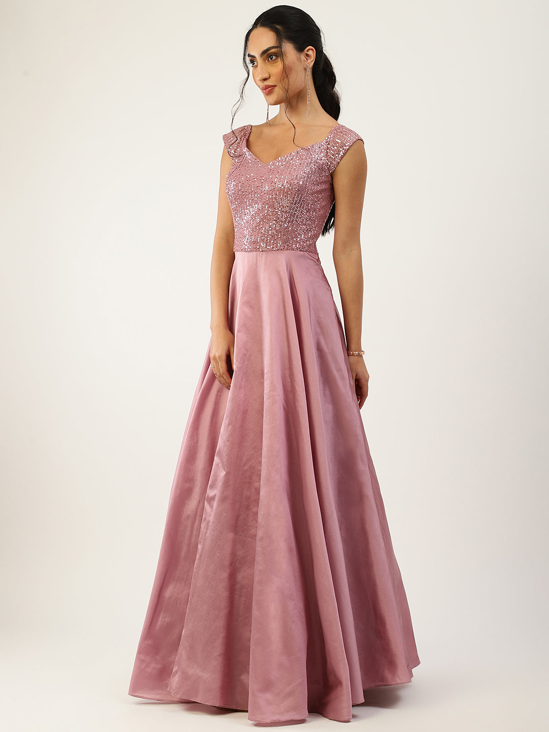 Pink Off Shoulder Embellished Gown