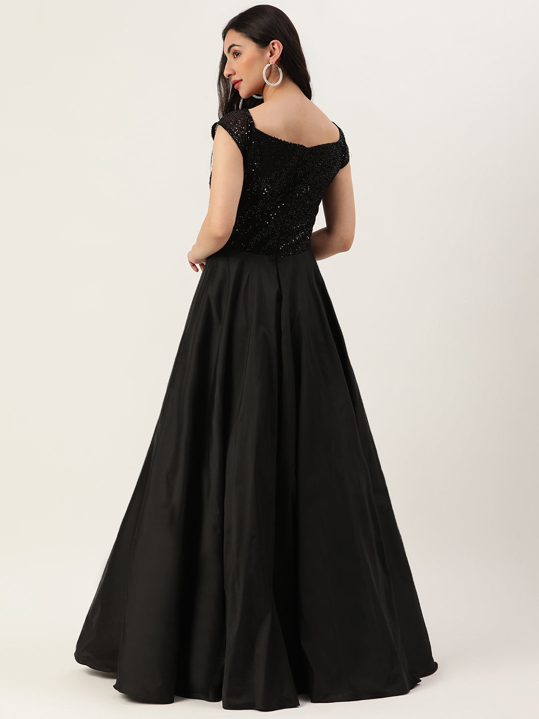 Black Off Shoulder Embellished Gown