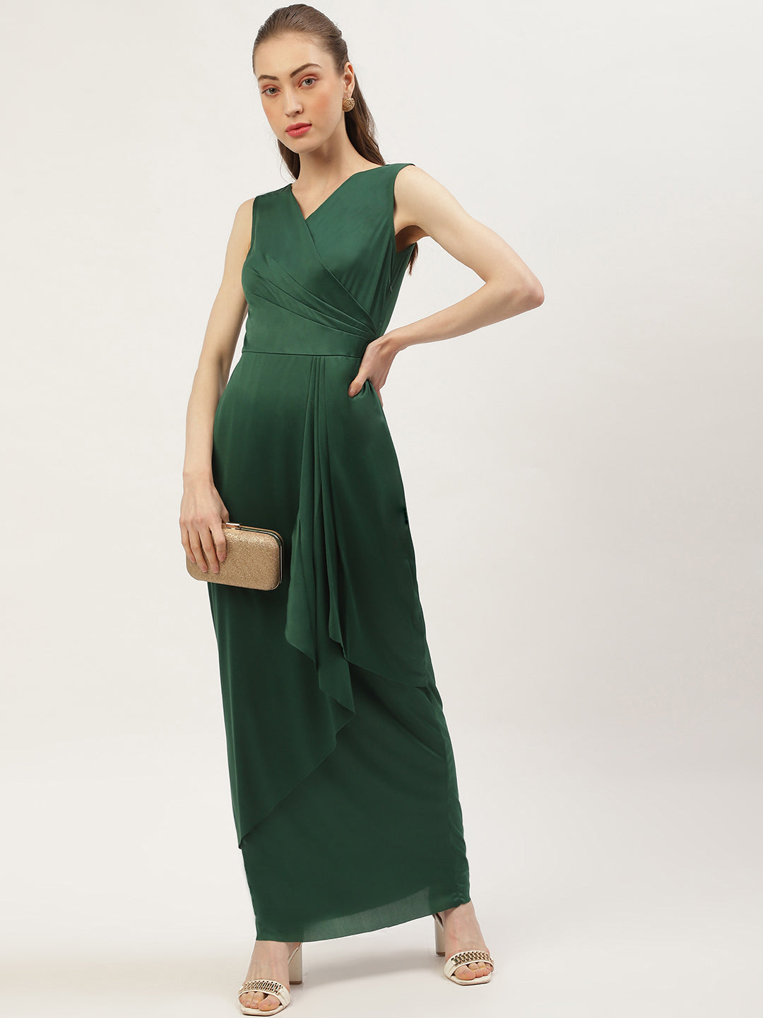 Green Sleeveless Wrap Maxi Dress
