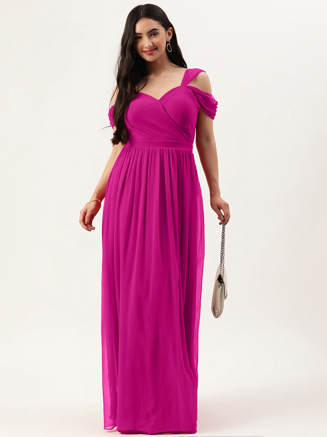 Pink Chiffon Drop Sleeve Maxi Dress