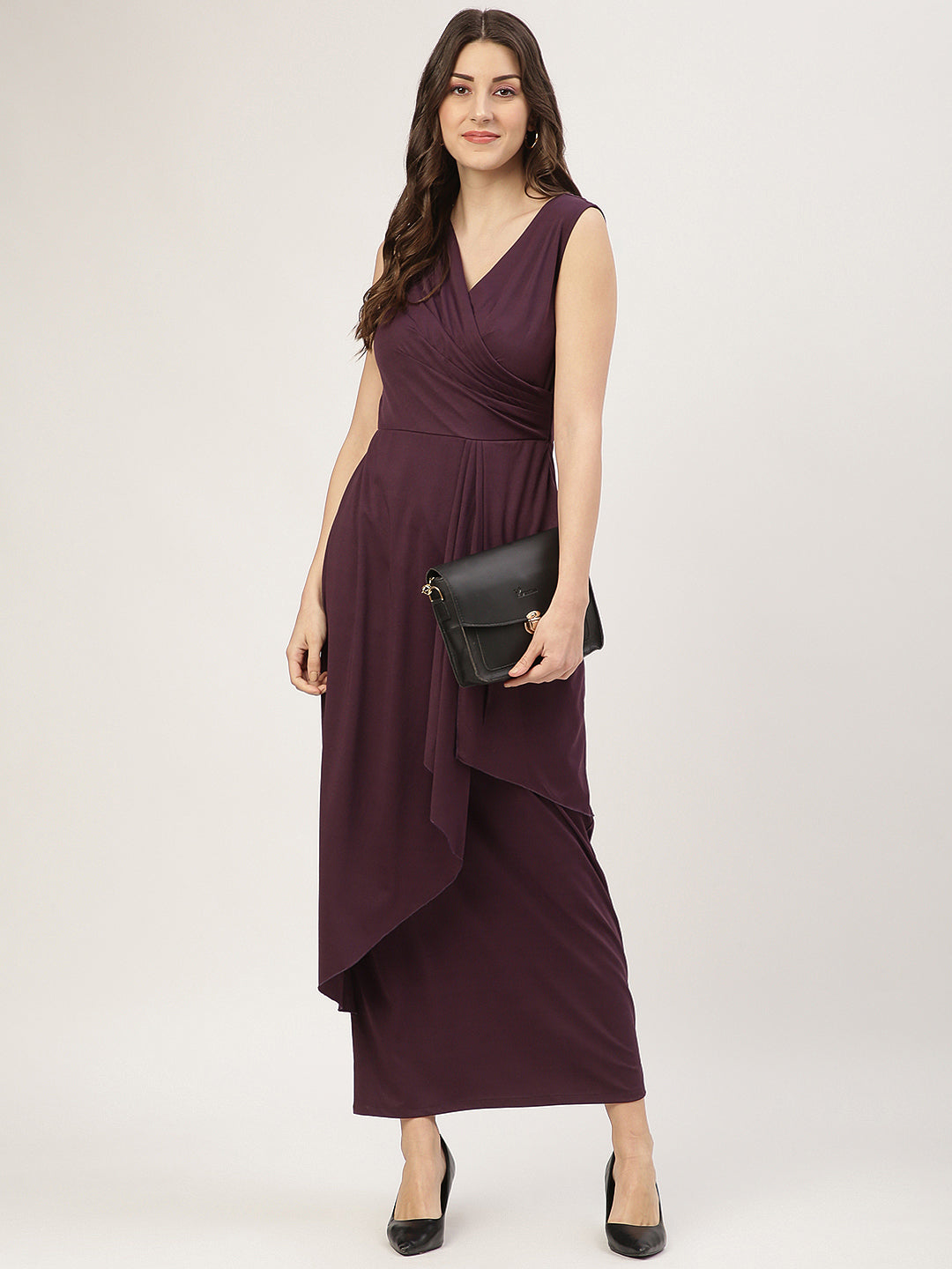Purple Sleeveless Wrap Maxi Dress