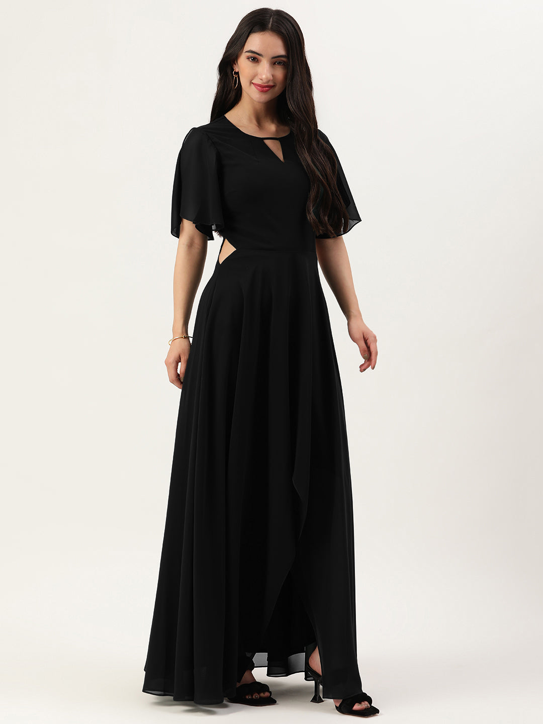 Black High Low Maxi Dress with Slit Waist