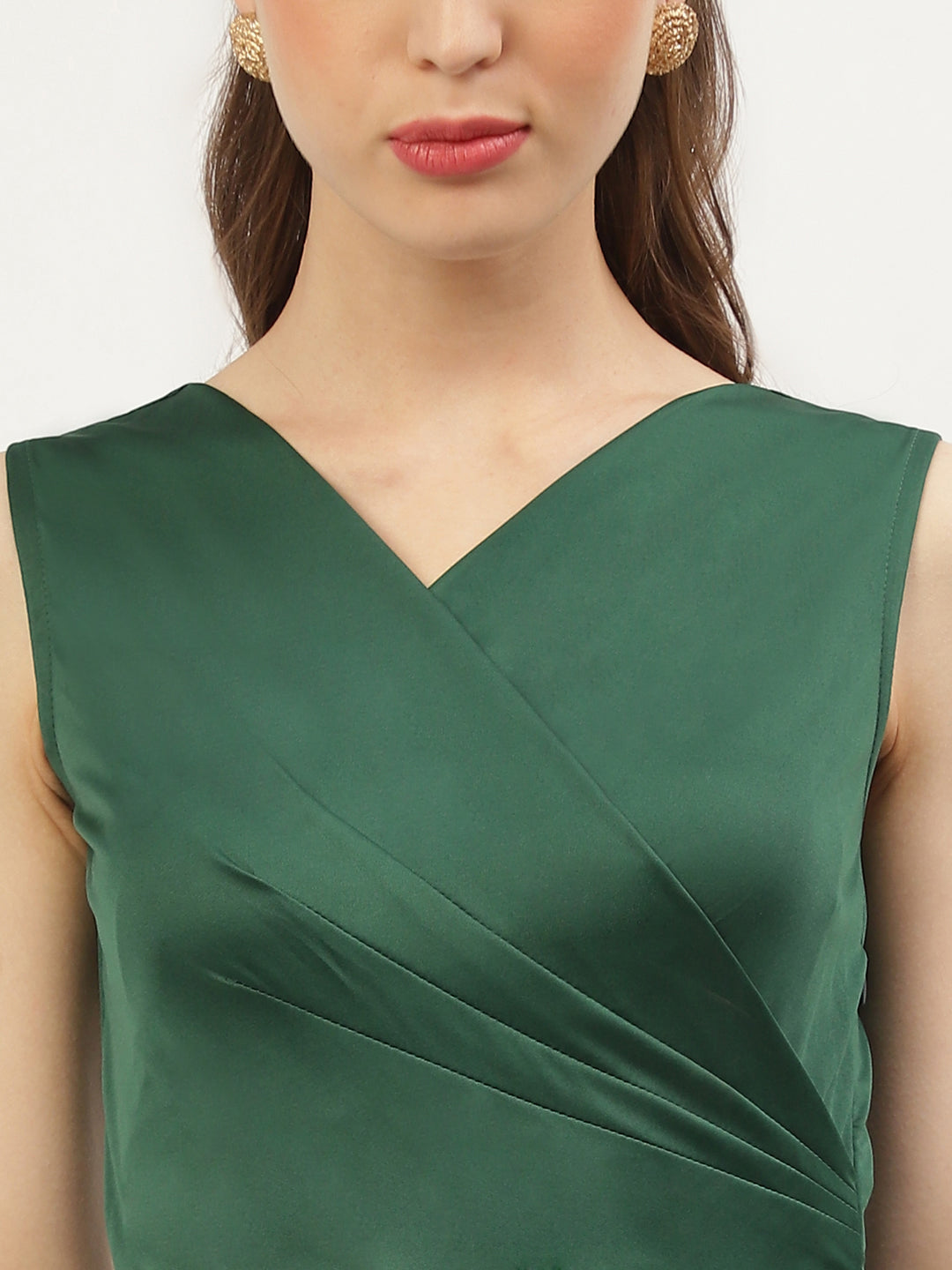 Green Sleeveless Wrap Maxi Dress