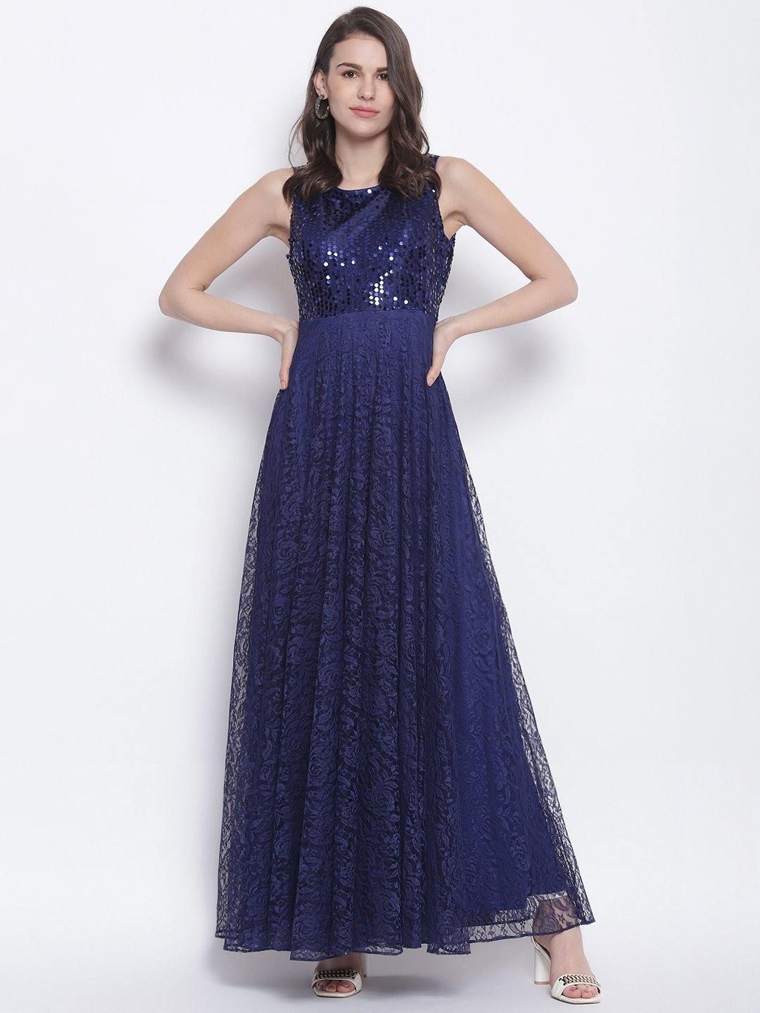 Blue Sequin Lace Gown - Trendy Divva