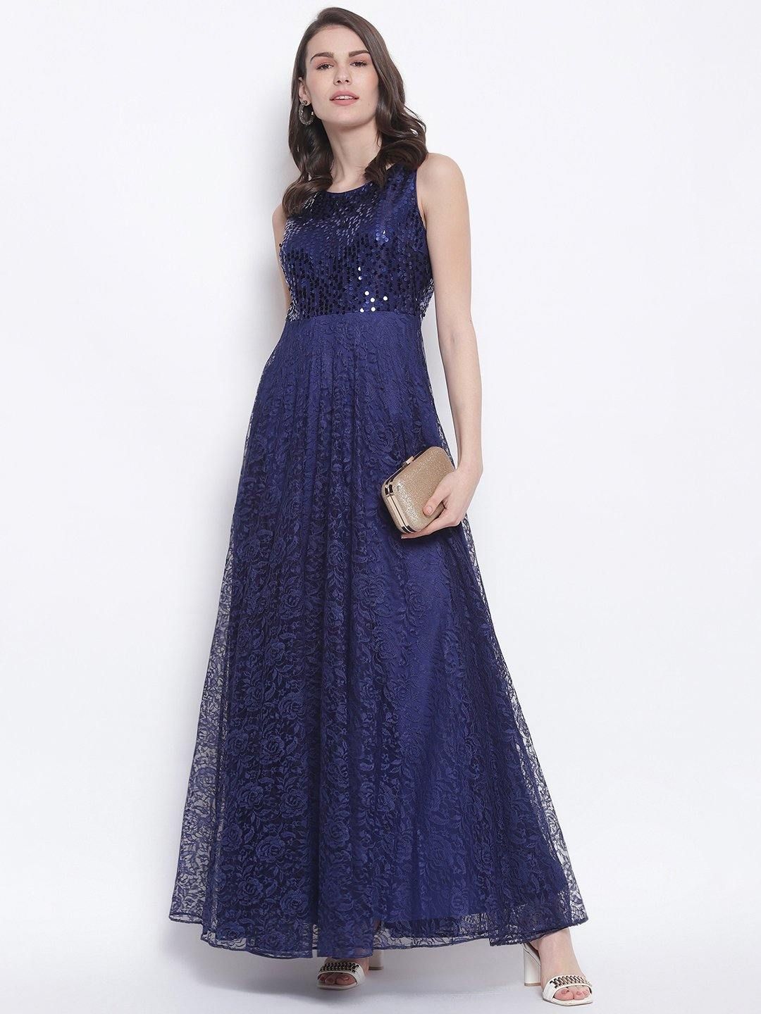 Blue Sequin Lace Gown - Trendy Divva