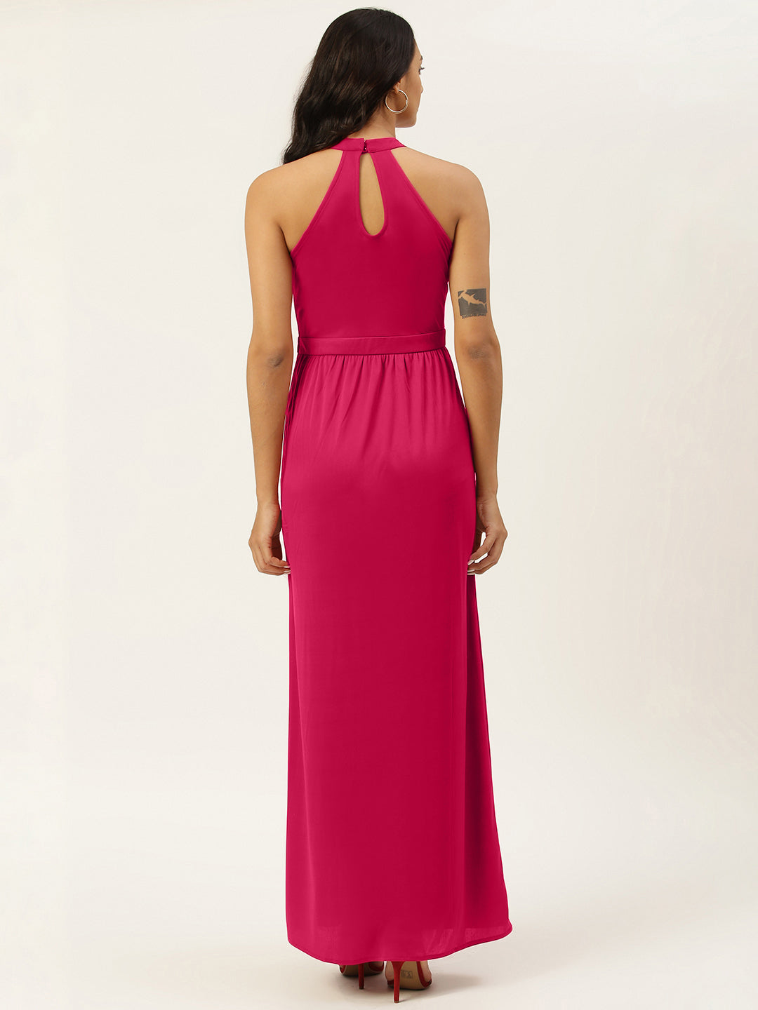 Halter Neck Pink Slit Maxi Dress