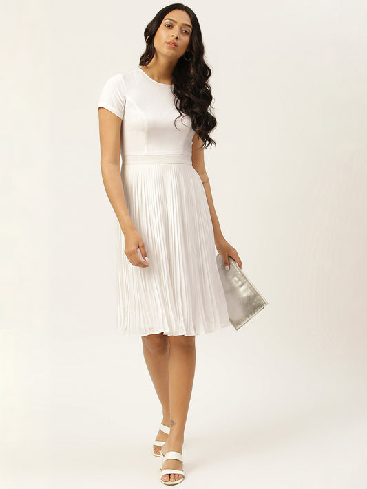 White Pleated A-line Dress